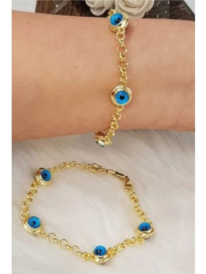 Mediterian Şık ve tarz altın kaplama çelik halka, nazar boncuklu zarif takı modeli