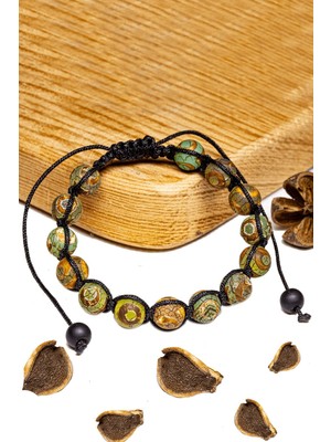 Mediterian Doğal Yeşil Kahverengi Tibet Akik Taşı Bileklik, şık ve enerjik tasarım