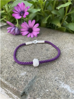 Mediterian El İşçiliği Mor Gümüş Kazaziye Bileklik, Zarif ve Şık Tasarım, 950 Ayar, Boncuk Taş