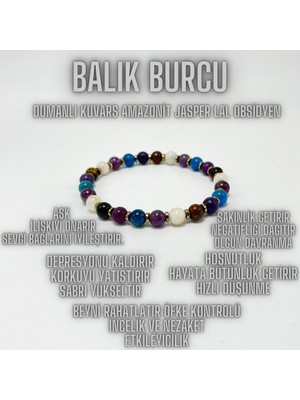 Mediterian Doğal Taş Balık Burcu Bileklik, Renkli, 6mm, Sertifikalı, Şık Takı