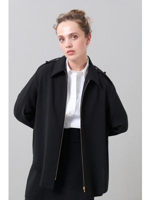 Apoletli Fermuarlı Gömlek Siyah K2516036_001