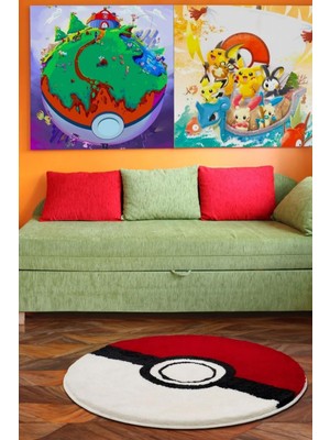 Miqna Studio Pokemon Halı, El Yapımı, Yıkanabilir, Kaymaz Taban, Dekoratif, Çocuk ve Genç Odası, Hediye,