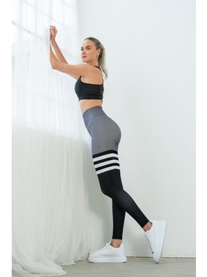 Alışveriş Sokağı Dar Kesim Çizgili Spor Tayt Brfrend Polyemid Leggings