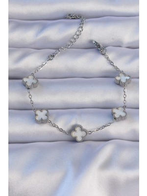 Callerrons Accessories 316L Çelik Gümüş Renk Mineli Yonca Model Bileklik - EBJ240912W27967