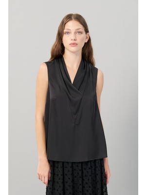 ROMAN Önü Kruvaze Saten Bluz Siyah K2513014_001