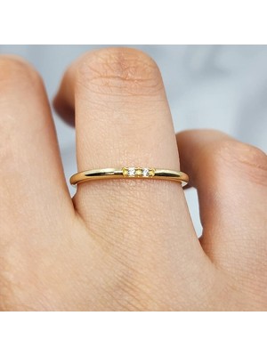 Fasek Gold Gümüş Yüzük - Zirkon Taşlı 925 Ayar Gümüş Alyans Yüzük