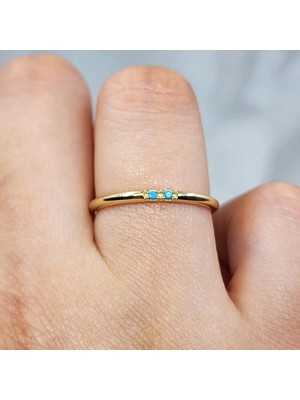 Fasek Gold Gümüş Yüzük - Firuze(Turkuaz) Taşlı 925 Ayar Gümüş Alyans Yüzük