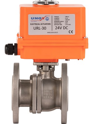 Unox DN15-1/2" 24 V Dc Elektrikli Aktüatörlü Flanşlı Küresel Vana 2 Parçalı