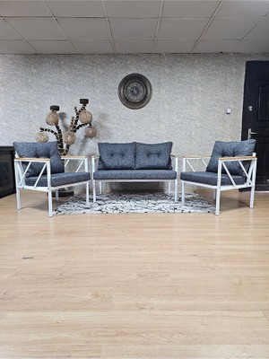 Zafir Beyaz Boyalı Bahçe - Balkon - Mutfak Çay Seti Takımı Bahçe Koltuk Takımı