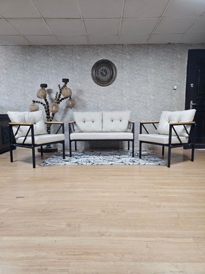 Zafir Siyah Boyalı Bahçe - Balkon - Mutfak Çay Seti Takımı Bahçe Koltuk Takımı