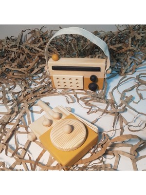 Woodhub Ahşap Elyapımı Baby Telsiz + Baby Radyo Oyuncak Set,montessori Oyuncak Hediyelik Çocuk Oyuncağı
