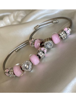 Kiwito Jewelry Pandora  Çelik Silver Renk Pembe Detaylı