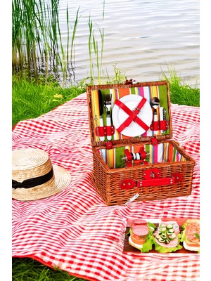 Perotti Picno Italy 2 Kişilik Hasır, Yalıtımlı Astarlı, Aksesuar Sepeti İle Taşınabilir Piknik Sepeti