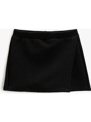 Koton Basic Mini Şort Etek Kruvaze Beli Lastikli Dokulu