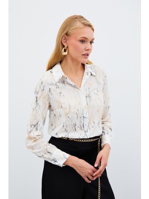 Parlak Desenli Gömlek - Ekru-Gold