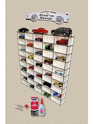 Woodhub Ahşap Dekoratif Oyuncak Araba Rafı ( 50 Araçlık)Hızlı Yapıştırıcı Hediye