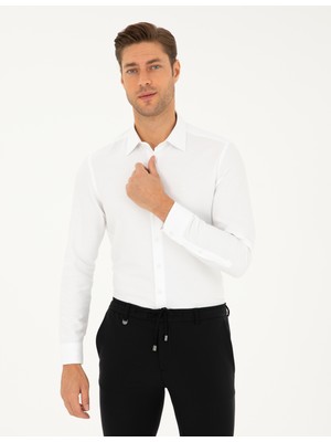 Pierre Cardin Erkek Beyaz Armürlü Slim Fit Uzun Kollu Gömlek 50294742-VR013