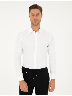 Pierre Cardin Erkek Beyaz Armürlü Slim Fit Uzun Kollu Gömlek 50294742-VR013