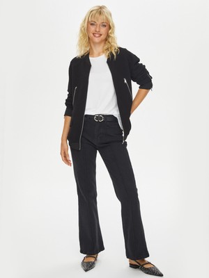 Fermuar ve Çıtçıt Detaylı Örme Bomber Ceket 69166