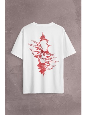 Skull In The Wall Kurukafa Sokak Rock Metallica Sırt Ön Baskılı Oversize Tişört Unisex T-Shirt