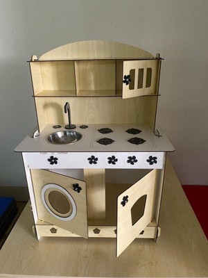 Woodhub Montessori Eğitici Ahşap Oyuncak Mutfak Dolabı 3mm Akça Ağaç 84*60