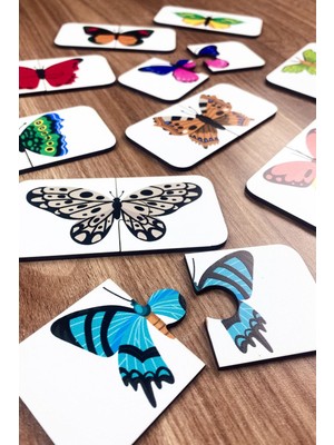 Woodhub Kelebek Temalı Ahşap Iki Parçalı Eşleştirme Oyunu Okul Öncesi Bebek Eğitici Oyuncak