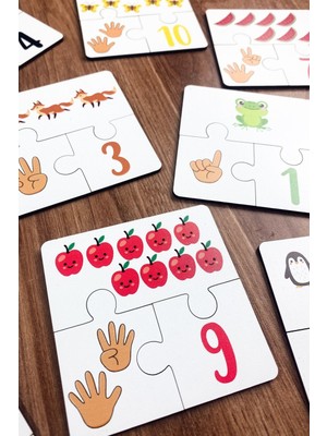 Woodhub Sayıları Öğreniyorum 10LU Ahşap Üç Parçalı Eşleştirme Oyunu Okul Öncesi Ahşap Eğitici Oyuncak