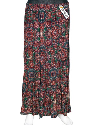 Hesna Kadın Olcay Yazlık Dokuma Viskon 3 Kat Etnik Yeşil Etek