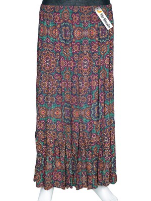 Hesna Kadın Olcay Yazlık Dokuma Viskon 3 Kat Etnik Turkuaz Etek