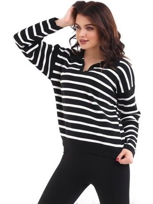 Irmak Kerekli Polo Yaka Çizgili Trend Kazak 1226