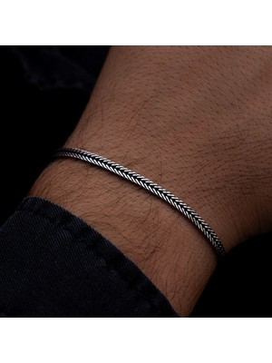 Osmanlı Gümüş Erkek Gümüş Bileklik - 3.5 mm Tilki Kuyruğu Yassı Model 20 cm Sertifikalı Bileklik