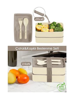 Melff 2 Katlı Beslenme Kabı Çatal ve Kaşıklı Set