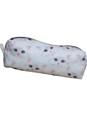 Nostaljik Lezzetler Beyaz Kedi Desenli Tatlı Kalemlik - Okul Kalemliği-Makyaj Çantası
