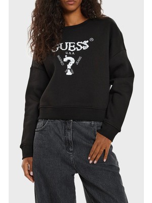 Guess Sarah Cn Pamuklu Regular Fit Payetli Sweat V4bq11kchx0 Bayan Sweat V4bq11 Kchx0 Jblk