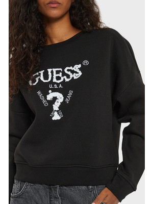 Guess Sarah Cn Pamuklu Regular Fit Payetli Sweat V4bq11kchx0 Bayan Sweat V4bq11 Kchx0 Jblk