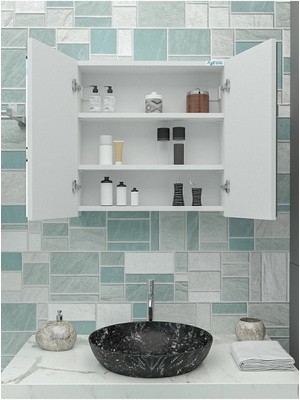 Tekno Trust Beyaz 2 Kapaklı Aynalı Banyo Dolabı Çok Amaçlı Banyo Dolabı Üst Modül Aynalı 60 x 65 X15 60 x 60 2