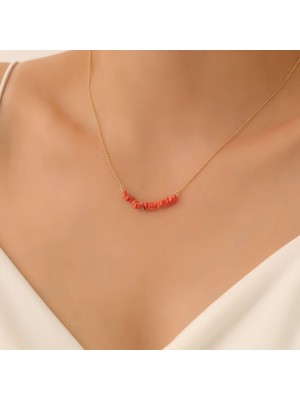 Nox Jewelry 14 Ayar Mikron Altın Kaplama Doğal Kırmızı Jasper Taşlı Bar Gümüş Kolye - CNS00564