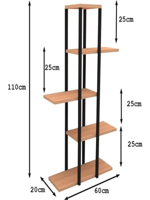 Modern Dekoratif 5 Raflı Metal Çiçeklik Saksı Standı Saksılık Modern Kahverengi Metal 110 cm