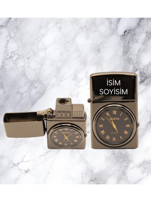Hediye Biziz Kişiye Özel Siyah Özel Tasarım Kapaklı Saatli Çakmak