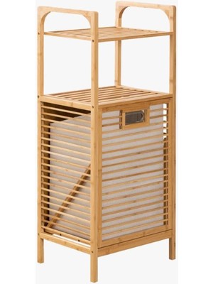 Modern Bambu Kirli Sepetli 2 Raflı Çok Amaçlı Banyo Düzenleyici Çamaşır Sepeti Organizer DB-0001 Ka