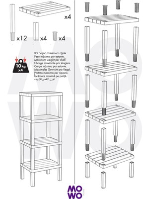 Tekno Trust Plastik Shelf Beyaz 4 Raflı Düzenleyici Mutfak Raf