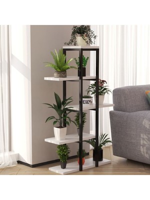 Modern Dekoratif 5 Raflı Metal Çiçeklik Saksı Standı Saksılık Metal Beyaz Modern 110 cm