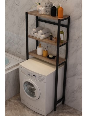 Modern Çamaşır Makinesi Üstü Düzenleyici Raf Banyo Dolabı Rafı Makina Üstü Dolap Raf Ceviz Kahveren