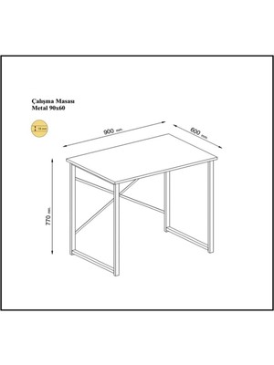 Klasik Mira Metal Çalışma Masası Bilgisayar Laptop Masası Atlantikçam-Siyah 60 x 90 Suntalam 60 cm