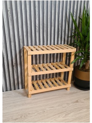 Tekno Trust Modern Wood's Ahşap Dekoratif 3'lü Doğal Ahşap Ayakkabılık, Antre, Balkon Düzenleyici Raf 25 cm 60