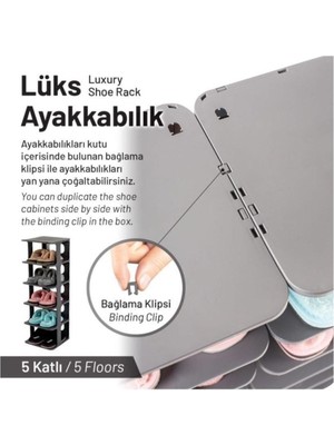 Tekno Trust Modern Antrasit Lüks Ayakkabılık 5 Katlı Modern 25 cm 71 - 80 cm Plastik 28 cm Gri