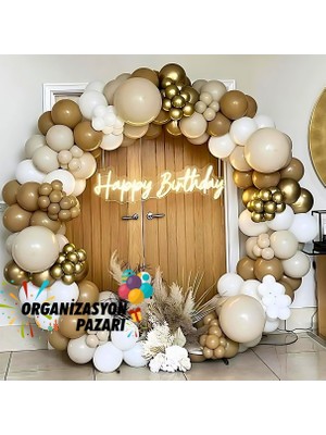 Balon Seti Krom Gold-Karamel-Deniz Kumu-Beyaz 100 lü Balon Zinciri Seti