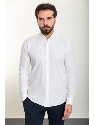 Düz Beyaz Slim Fit Uzun Kollu Erkek Gömlek