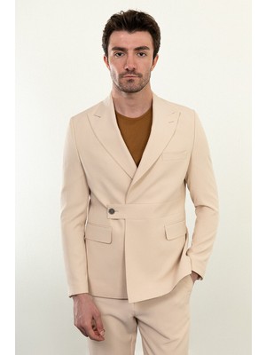MCR Düz Slim Fit Geniş Yaka Kemerli Erkek Takım Elbise