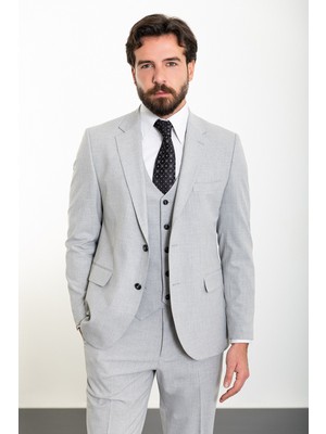 MCR Düz Gri Slim Fit Mono Yaka 4 Drop Klasik Erkek Takım Elbise